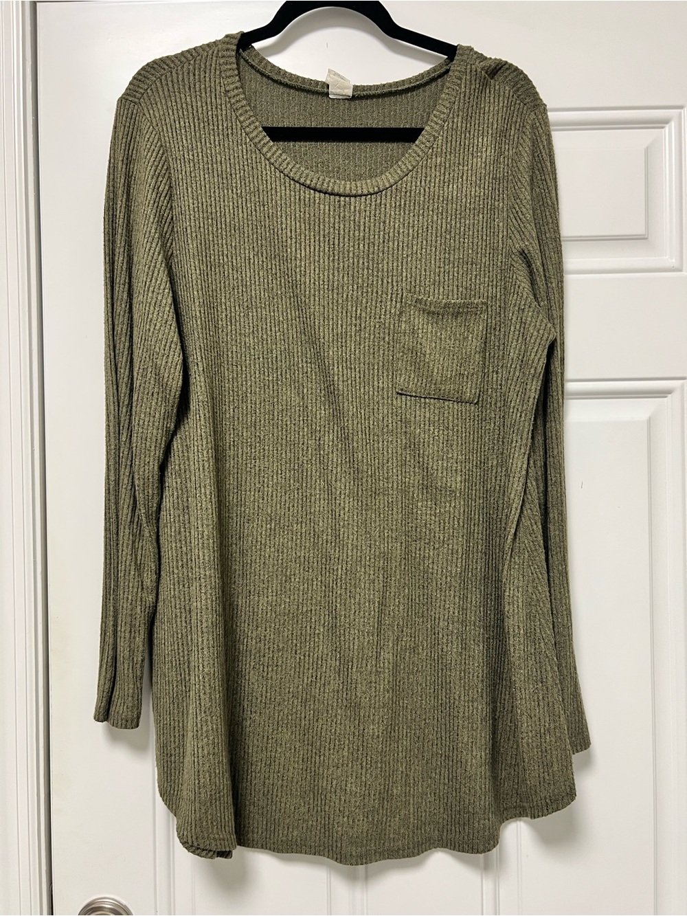 Source Unknown Olive Green Ribbed Long-Sleeve Pocket Tunic